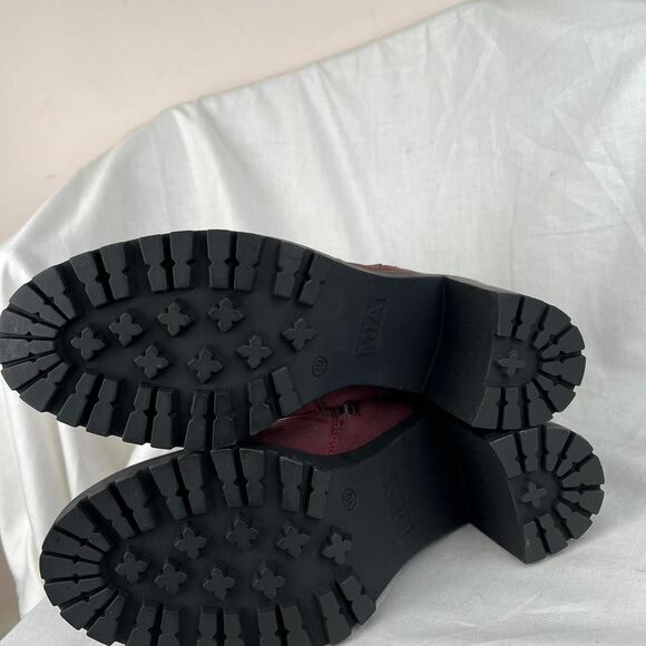 MIA Rider Lug Sole Ankle Boots Shoe Burgundy Wine Vegan Heel Zipper new size 10 - Picture 7 of 8